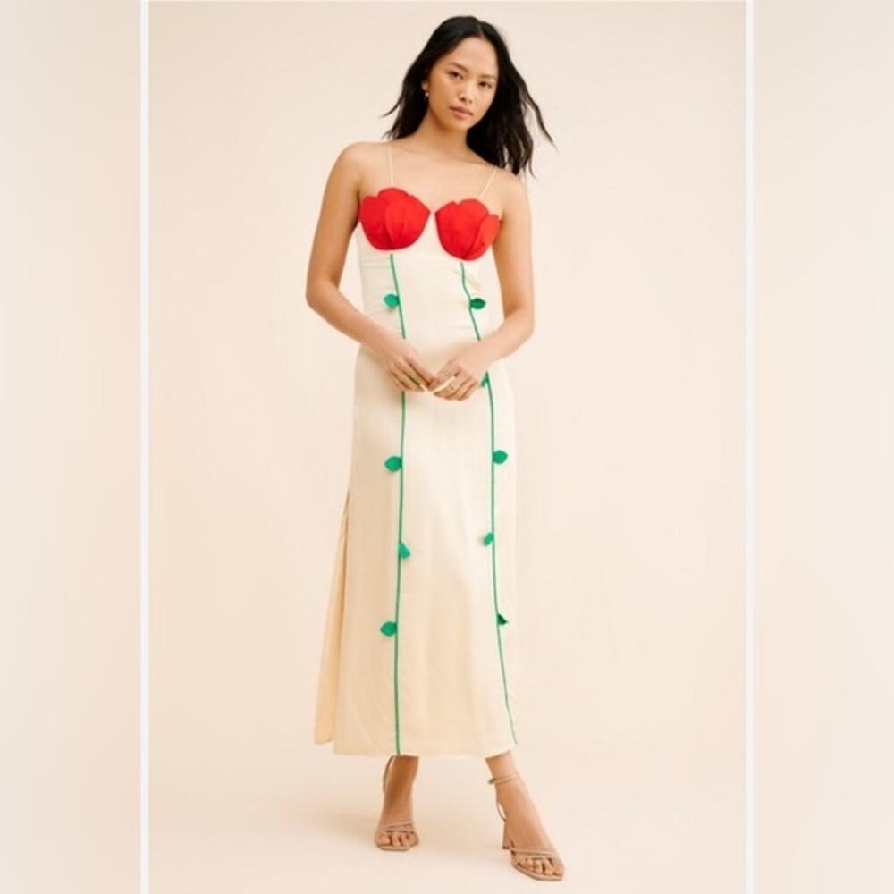 Anthropologie Farm Rio Rose shaped bodice sleeveless maxi dress Beige size small